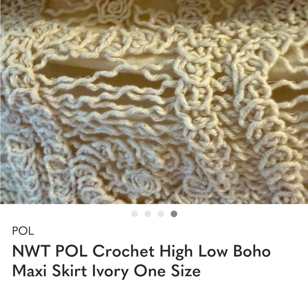 POL Crochet Lace High Low Maxi Skirt
Ivory Boho One Size NWT - Picture 5 of 5
